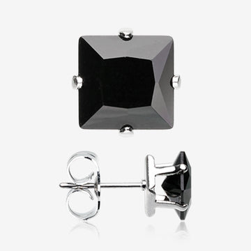 A Pair of Brilliant Sparkle Square CZ Stud Earrings-Black